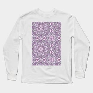 Lavender & Grey - Colored Crayon Floral Pattern Long Sleeve T-Shirt